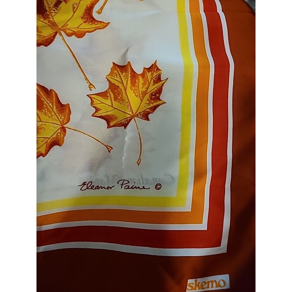 Vtg*Skemo Scarf*Orange & Golden Canadian Maple Leaf* Eleanor Paine*100 % Acetate